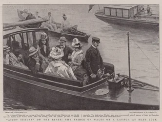 Ascot zondag op de rivier, de Prins van Wales op een boot bij Bray Lock